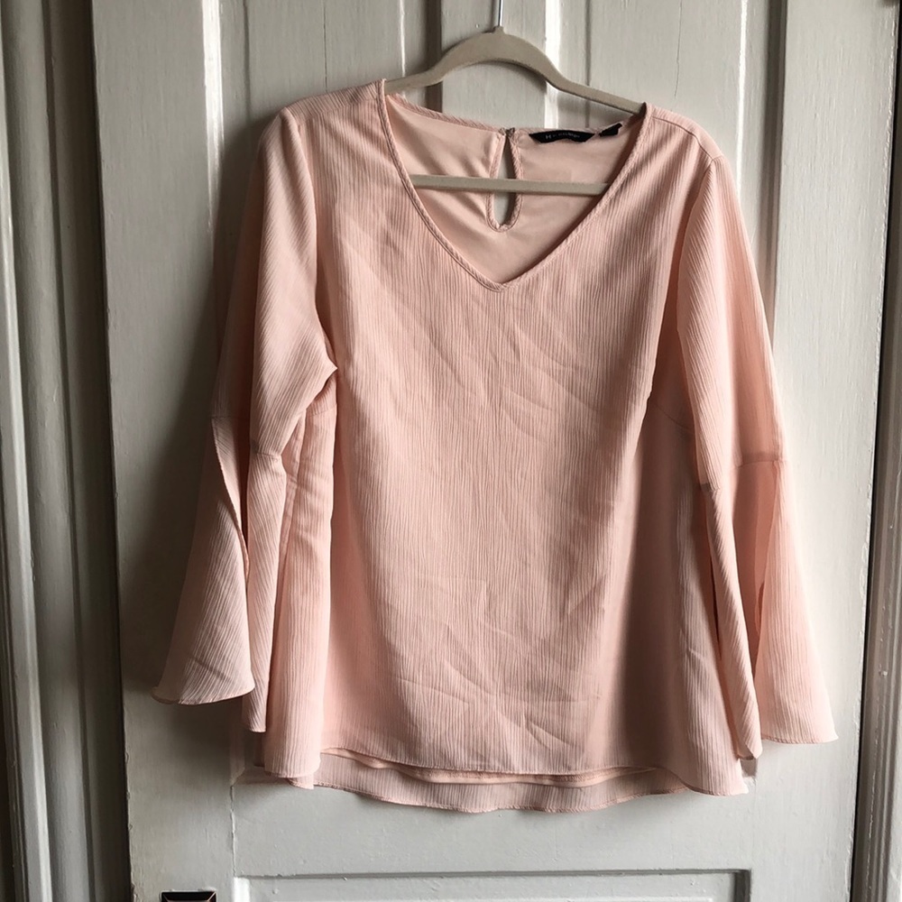 H by Halston Blush V Neck Bell Sleeve Flowy Blouse Top Size 10 (Medium)
